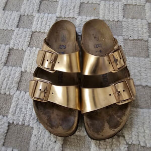 Women's Birkenstock Gold Brown Two-Strap Sandals US 6.5 EU 37